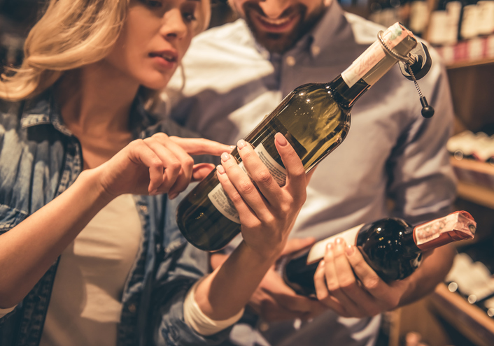 buying wine in store or retail shop
