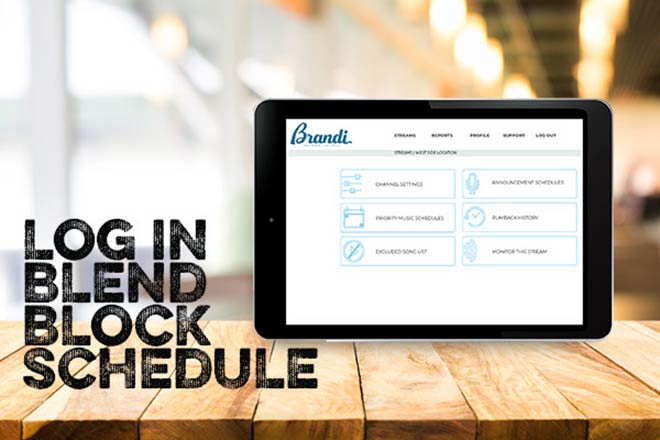 business music dashboard: log in and blend channels.