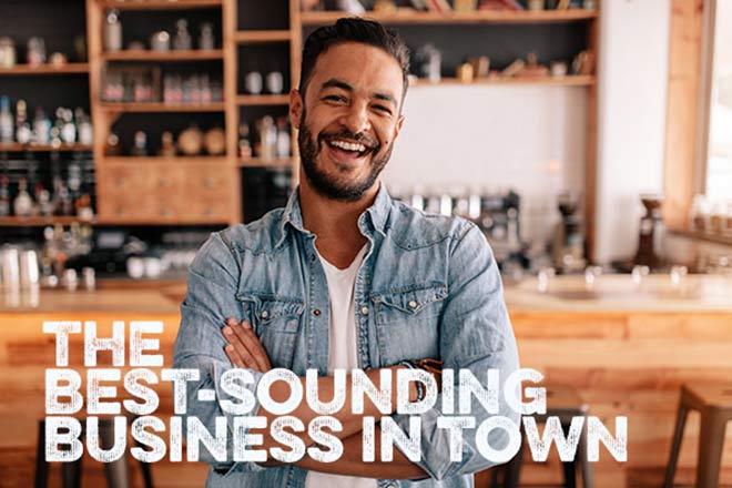 Happy business owner has restaurant music and says he has the best sounding business in town.