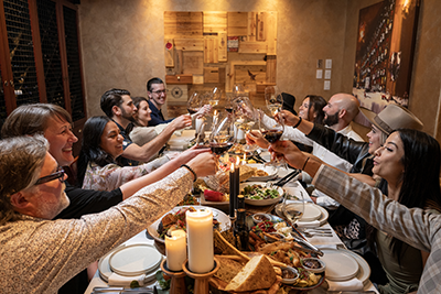 authentic italian food enjoyed by a large group of diners